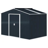 Casetta Porta Attrezzi in Acciaio con Tetto Inclinato e 2 Porte Scorrevoli, 277x195x192 cm, Grigio Scuro