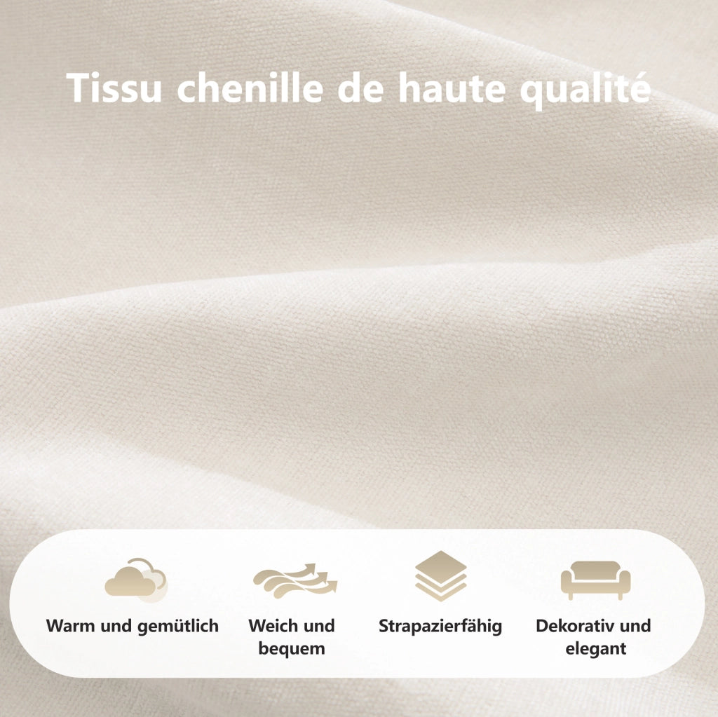 Divano modulare 2 posti in chenille beige chiaro con schiuma ad alta densità 32D e pouf