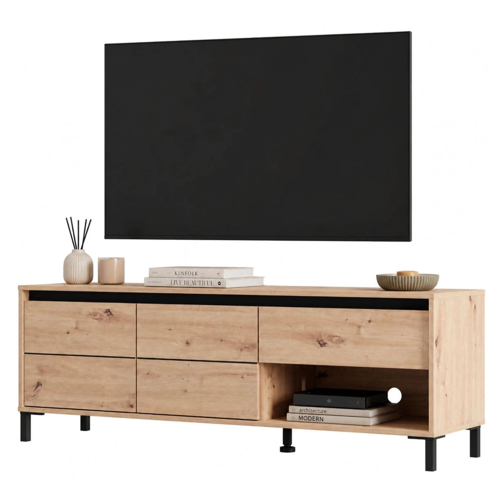Corciano, Mobile Porta tv un Cassetto, 151x40x52h cm Marrone Rovere Nodi