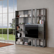 Composizione Libreria Kato 6R 2 fianchi 2 fasce lunghe 2 fasce corte 2 fasce medie pannello TV - Cemento,M
