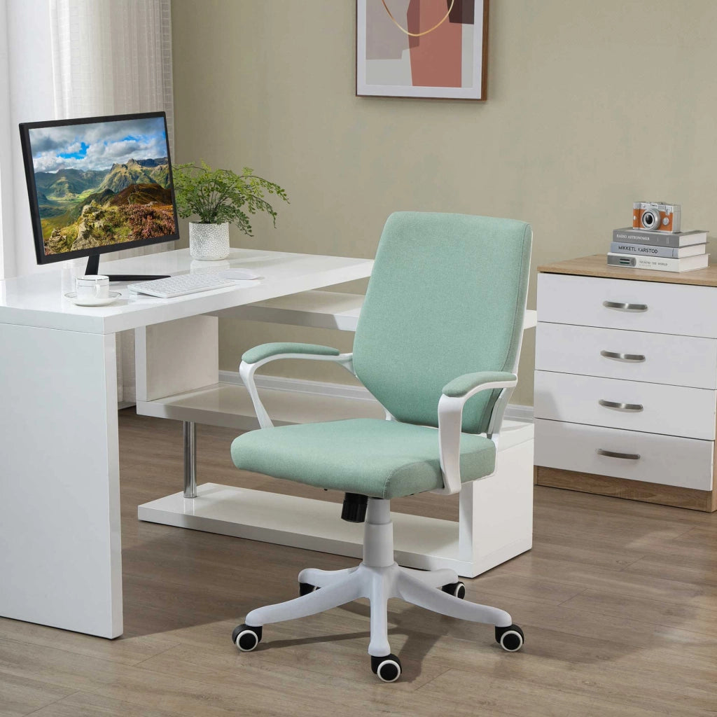 Sedia da ufficio ergonomica 360° con supporto lombare e funzione basculante, in poliestere verde 62 × 69 × 92-100 cm