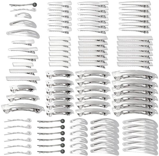 Spille per capelli 140 pezzi - Clip per capelli a forma di coccodrillo - Platina - Acciaio - Diverse misure - Accessori per donne/styling - Clip per capelli