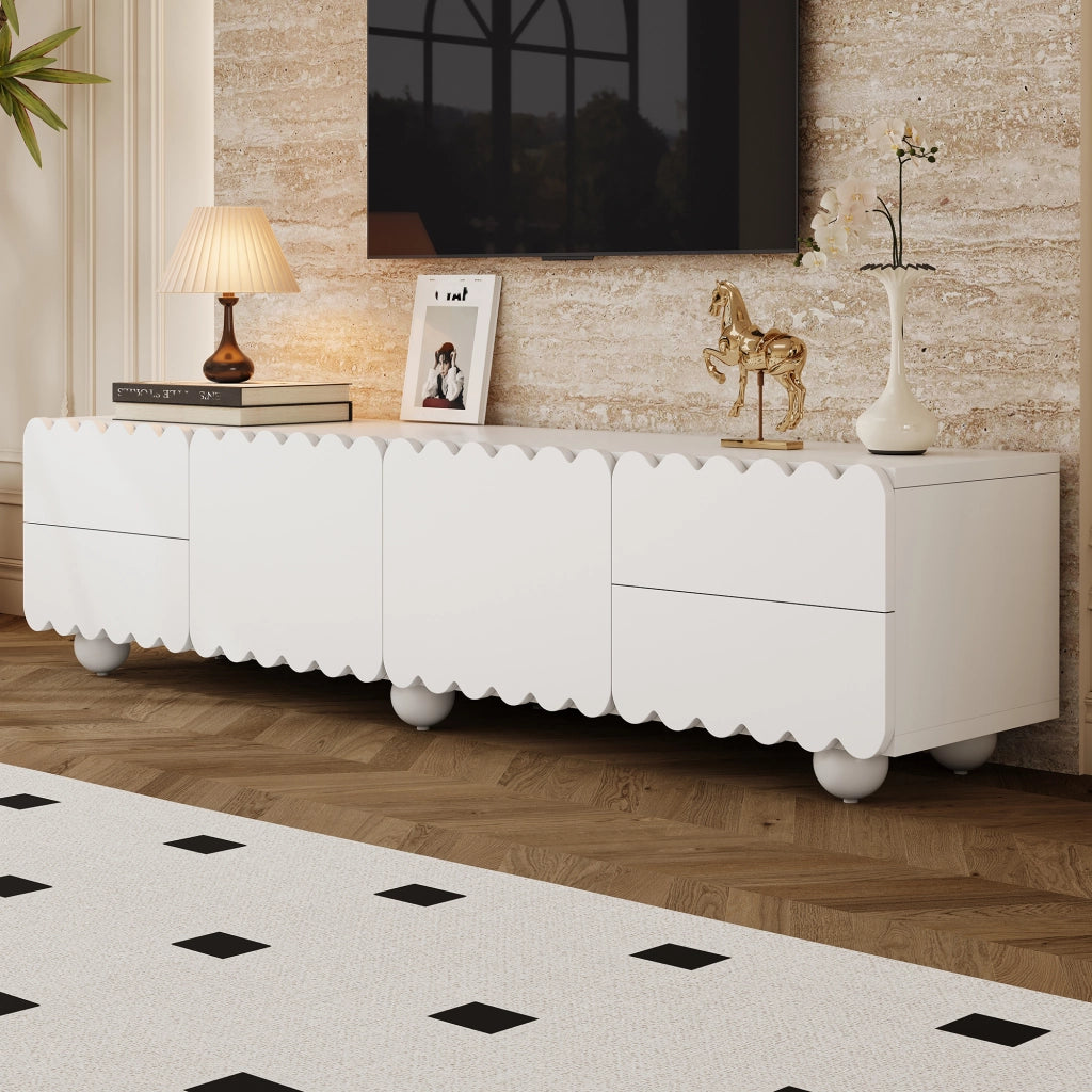 OKWISH Mobile TV con 2 Ante e 2 Cassetti, Design Minimalista, per Soggiorno, MDF e Pannelli di Particelle, 175 x 38 x 37 cm
