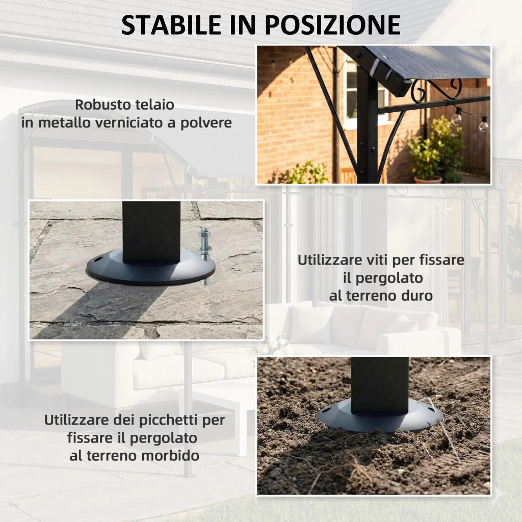 Gazebo Pergola per Giardino in Metallo e Poliestere ¨C zephmum ¨C Grigio 380x280 cm
