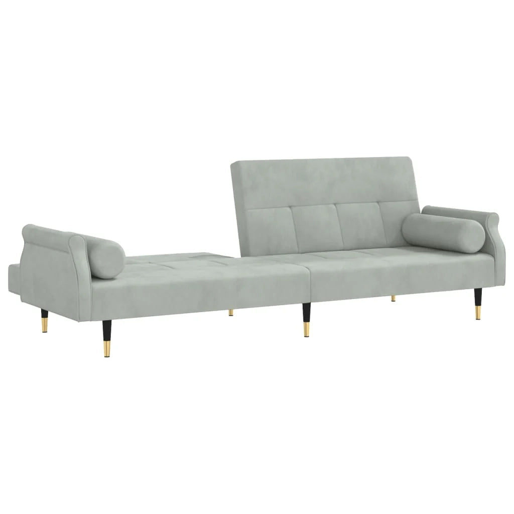 Divano letto con cuscini 216 x 89 x 70 cm velluto grigio chiaro 02_0020999