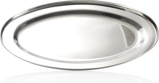 Piatto di Servizio Ovale in Acciaio Inossidabile per Servire e Decorare – Piatto di Servizio (40 x 26 cm – Set da 1)