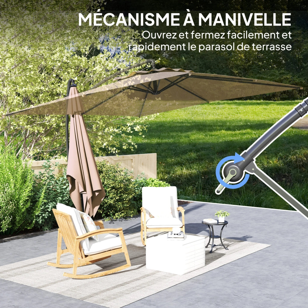 Parasole da giardino quadrato 3x3 m inclinabile e rotante 360¡ã con base ¨C zephmum ¨C kaki