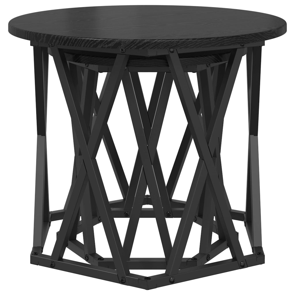 Set di 2 Tavolini Nesting Nero e Quercia in Legno Ingegnerizzato