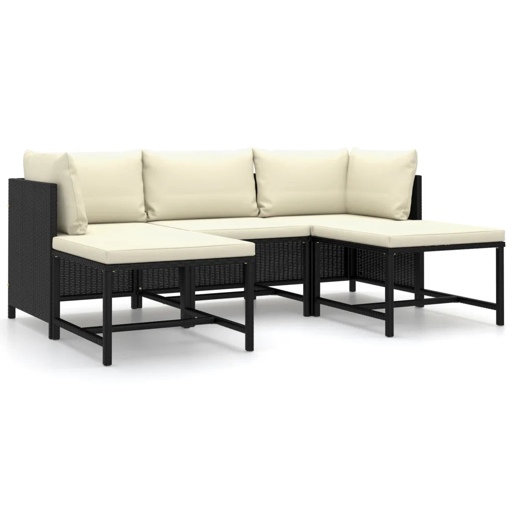 Set Divani da Giardino 5 pz | Set Salotto da Giardino con Cuscini in Polyrattan Nero