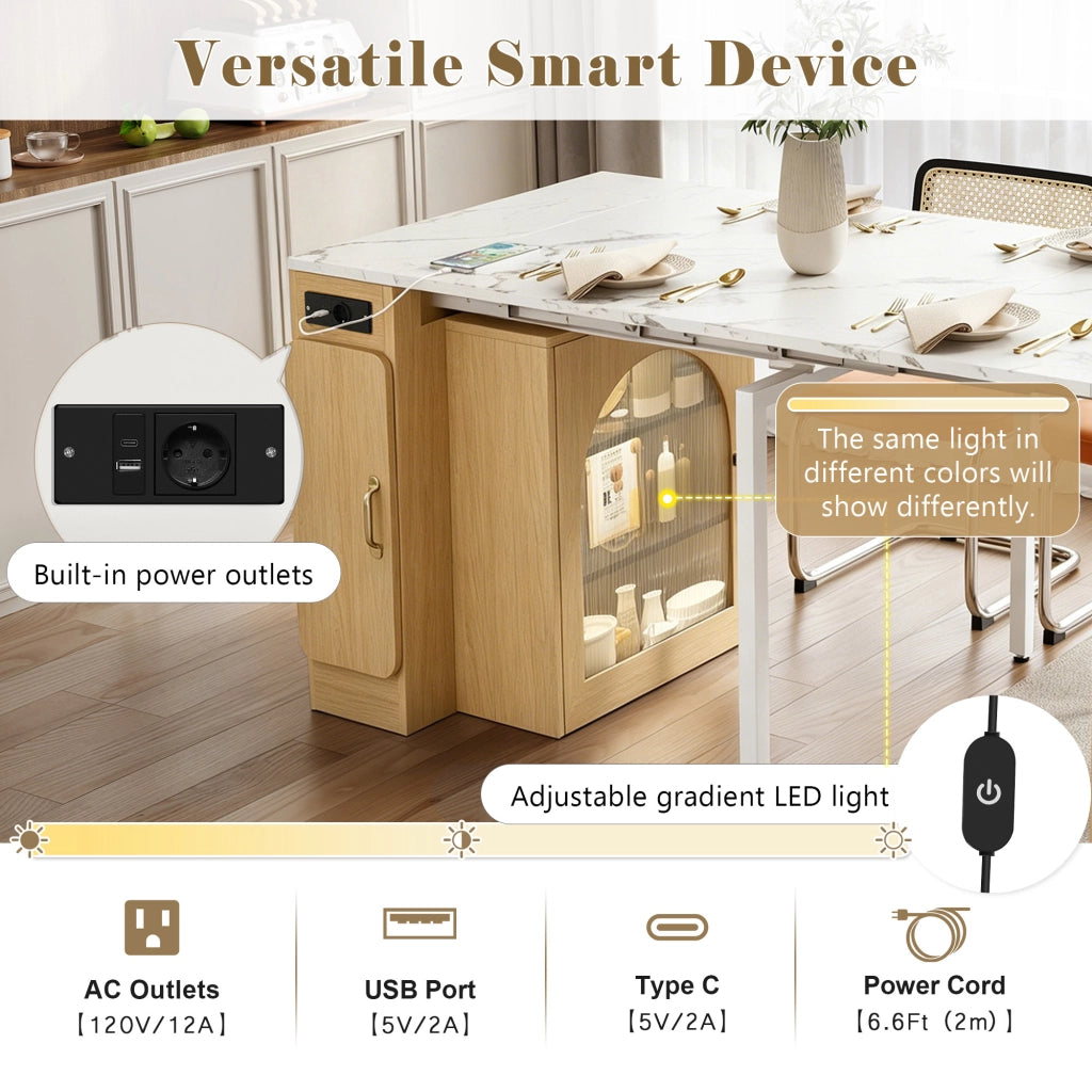 Tavolo da pranzo estendibile con 3 piani; LED e prese USB; per cucina e sala da pranzo