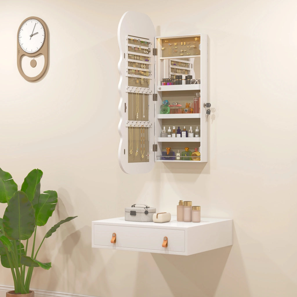 Specchio Portagioie con Luce LED da Parete o Porta ¨C Xylo ¨C Bianco con Serratura