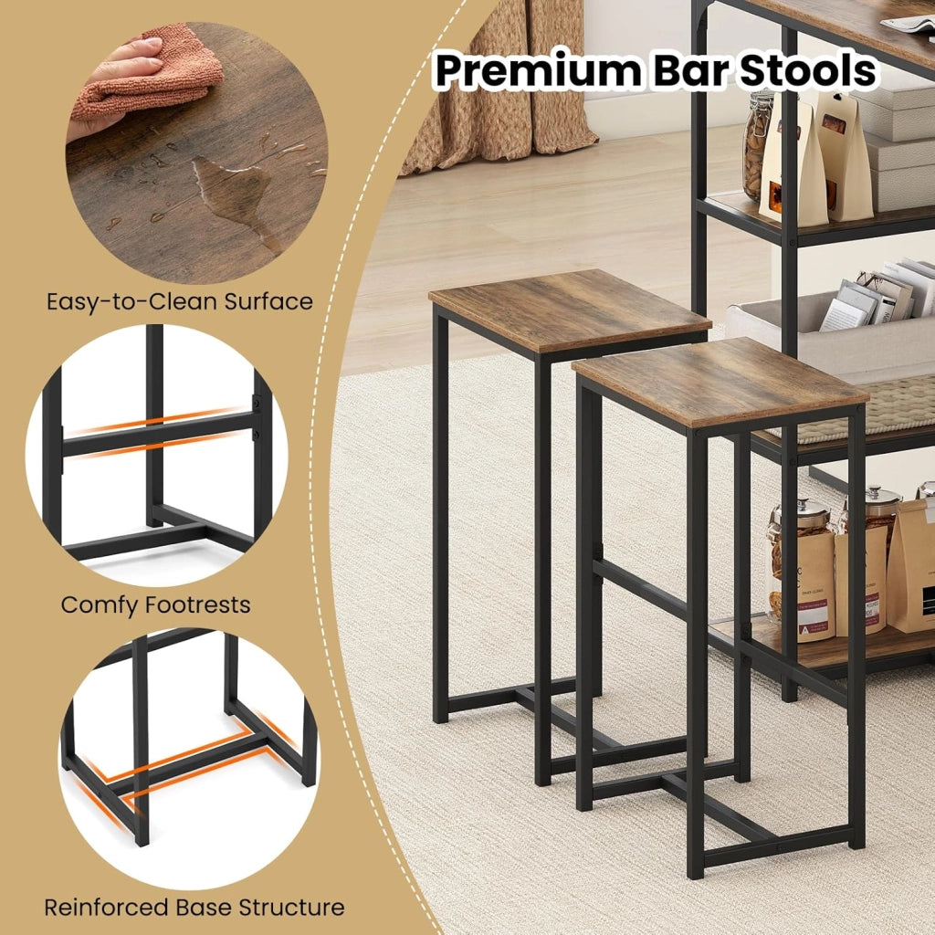 Tavolo da bar con sgabello da bar, tavolo da bar con 3 ripiani, bancone da cucina con 2 sgabelli, set da pranzo per 2 persone, tavolo da cucina industriale, gruppo da pranzo con telaio in