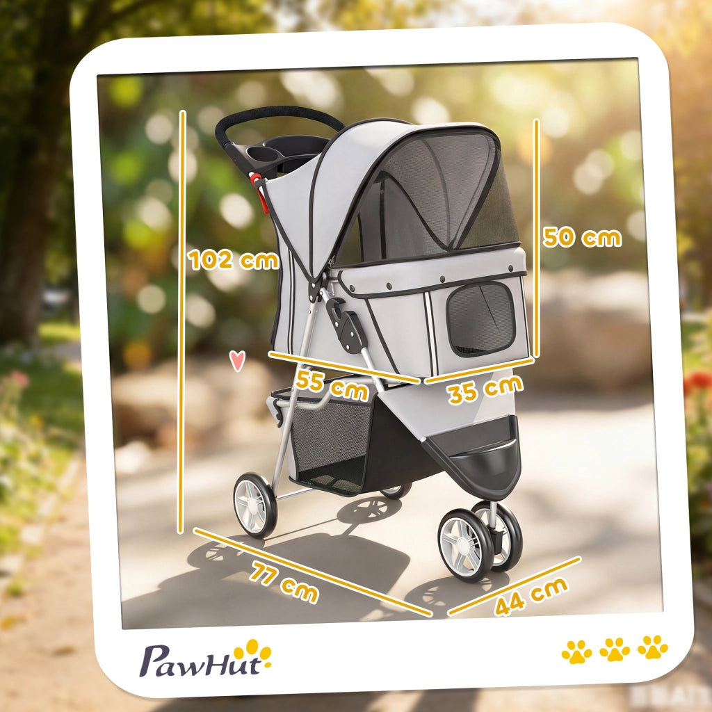 Carrello per Cani 4 Ruote Pieghevole con Coperchio Regolabile e Cestino ¨C Zephmum ¨C Grigio 77x44x102cm