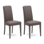 E-STYLO Sedia in similpelle tortora con bordino bianco e gambe in legno di faggio laccato, imbottita, 59cm X 46cm H. 99cm.