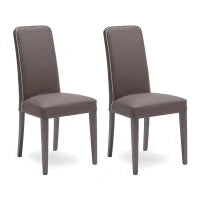 E-STYLO Sedia in similpelle tortora con bordino bianco e gambe in legno di faggio laccato, imbottita, 59cm X 46cm H. 99cm.