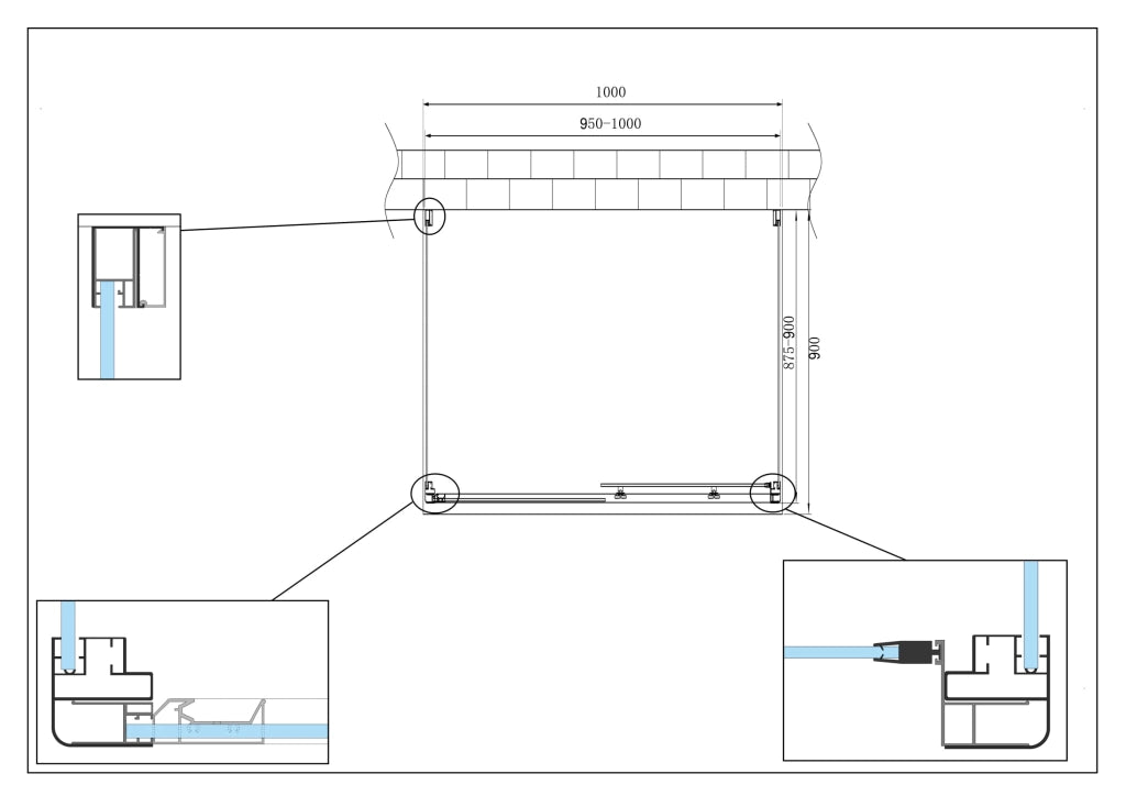 BOX CABINA DOCCIA 3 LATI 2 FISSI E UNO SCORREVOLE 87,5-90x95-100x87,5-90