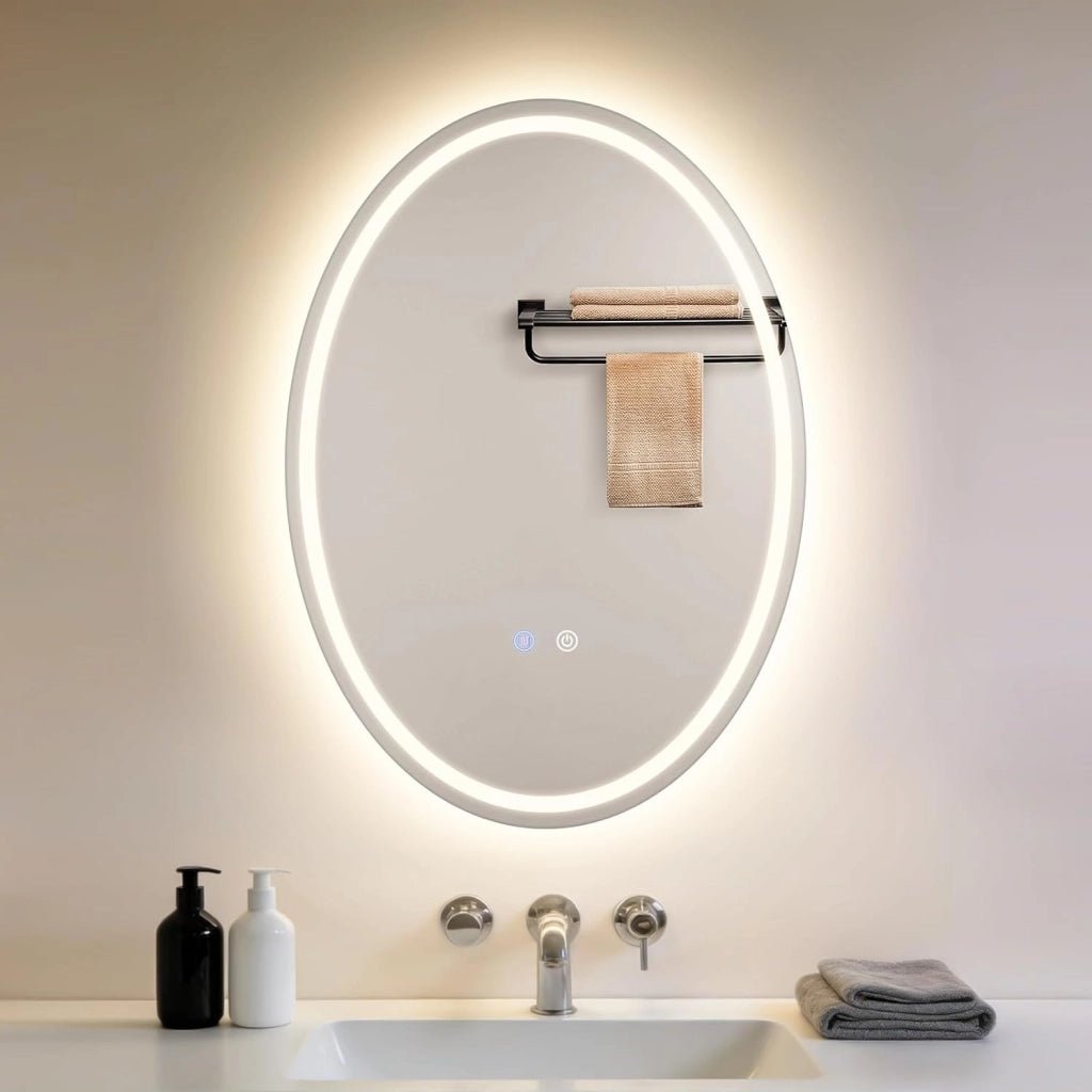 ZMH Specchio da bagno ovale con illuminazione LED 50x70 cm a parete IP44 touch antiappannamento dimmerabile 3000K-6500K
