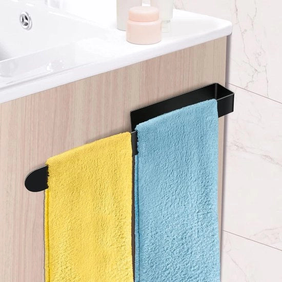 Sostegno asciugamano - Asciugamano autoadesivo per la doccia 37 cm nero - Montaggio a parete - Bagno e cucina