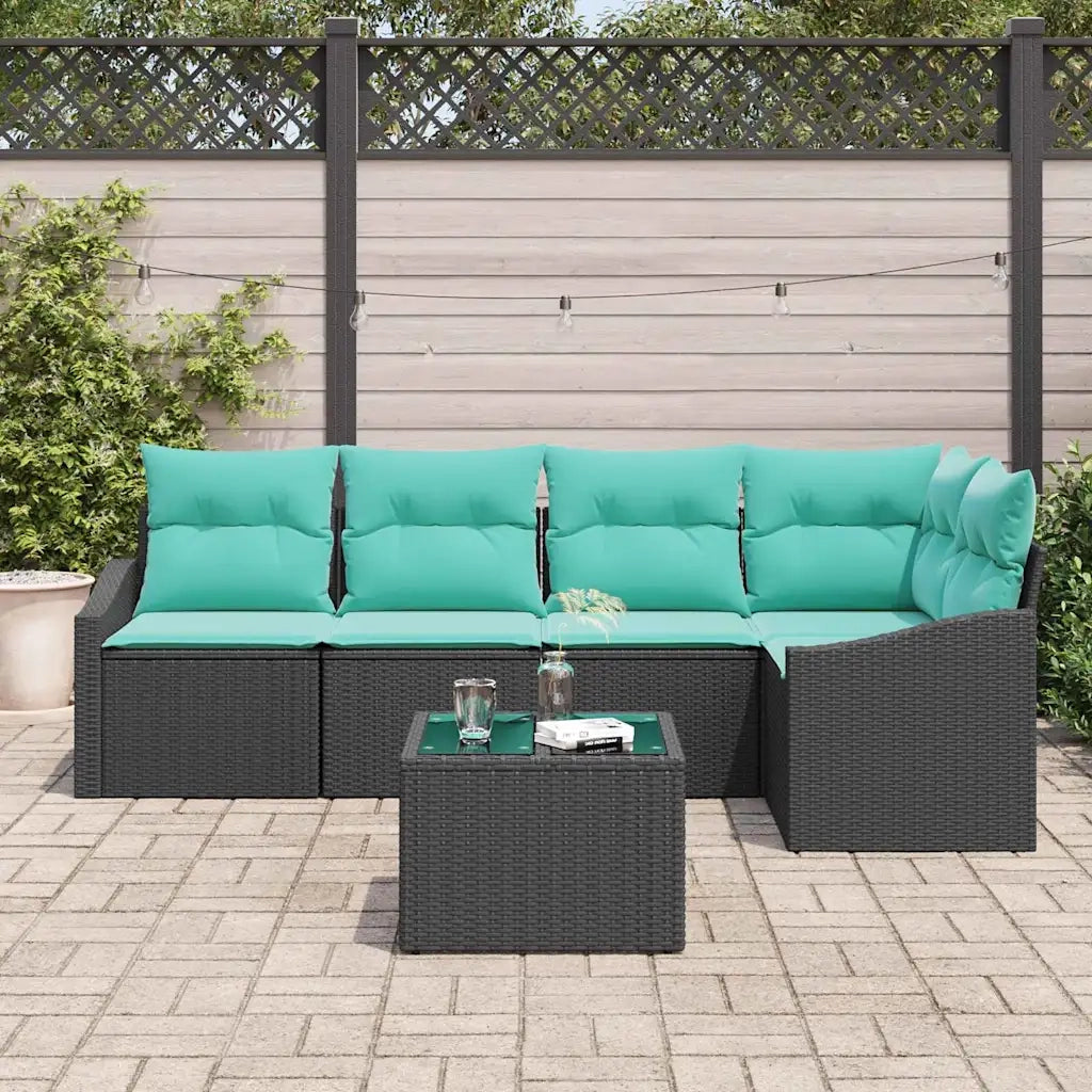 Set di divani con cuscino 6 pcs Nero polyrattan