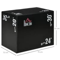 Plyo Box 3 in1 a 3 Altezze, Jumping Box Pliometrico Capacità 120kg, 75x51x61cm, Nero