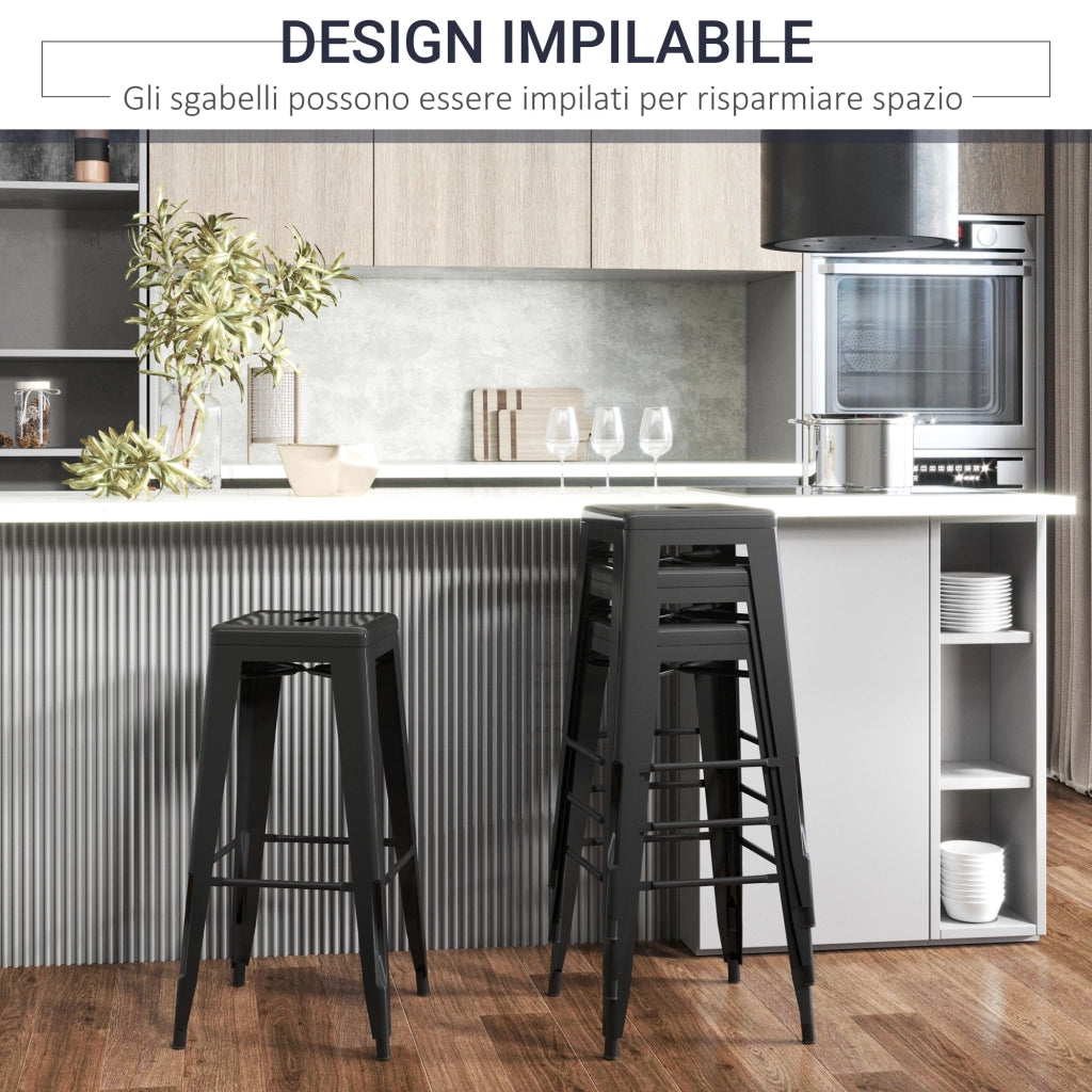 Set 4 Sgabelli da Bar ¨C zephmum ¨C Metallo, Nero, 43x43x76 cm