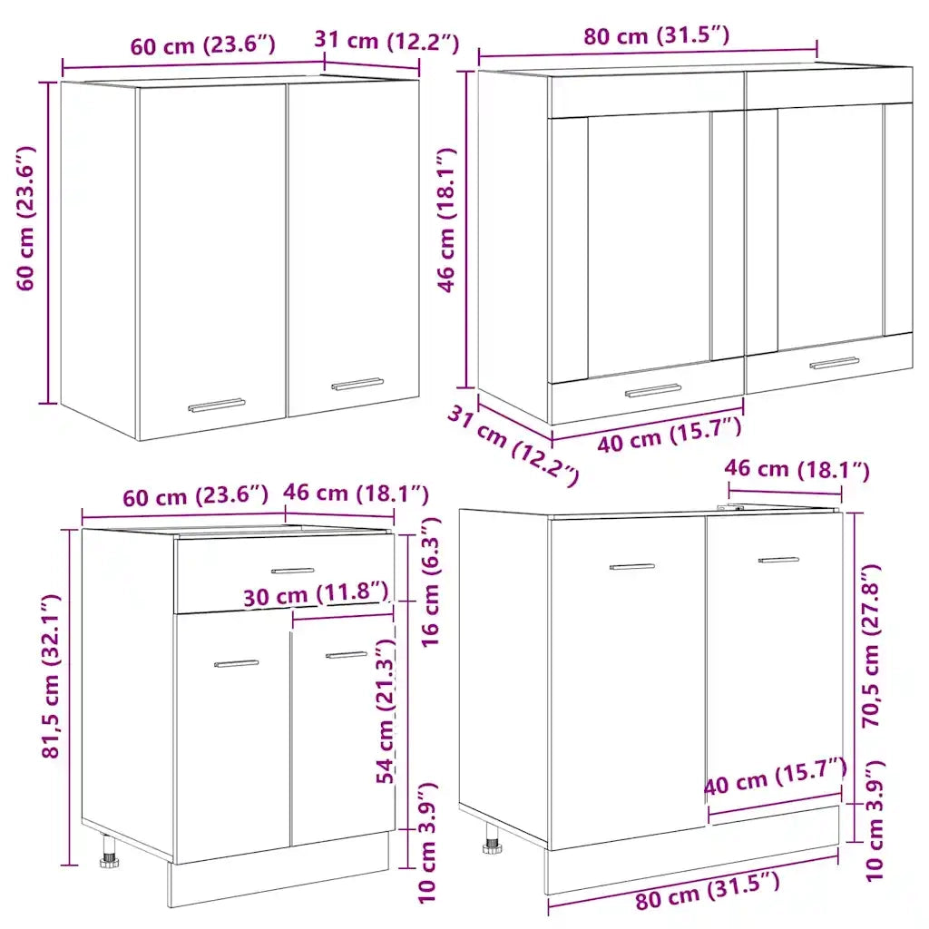 Set mobili da cucina Lyon 4 pcs Rovere fumé 140 x 46 x 81.5 cm 3388345