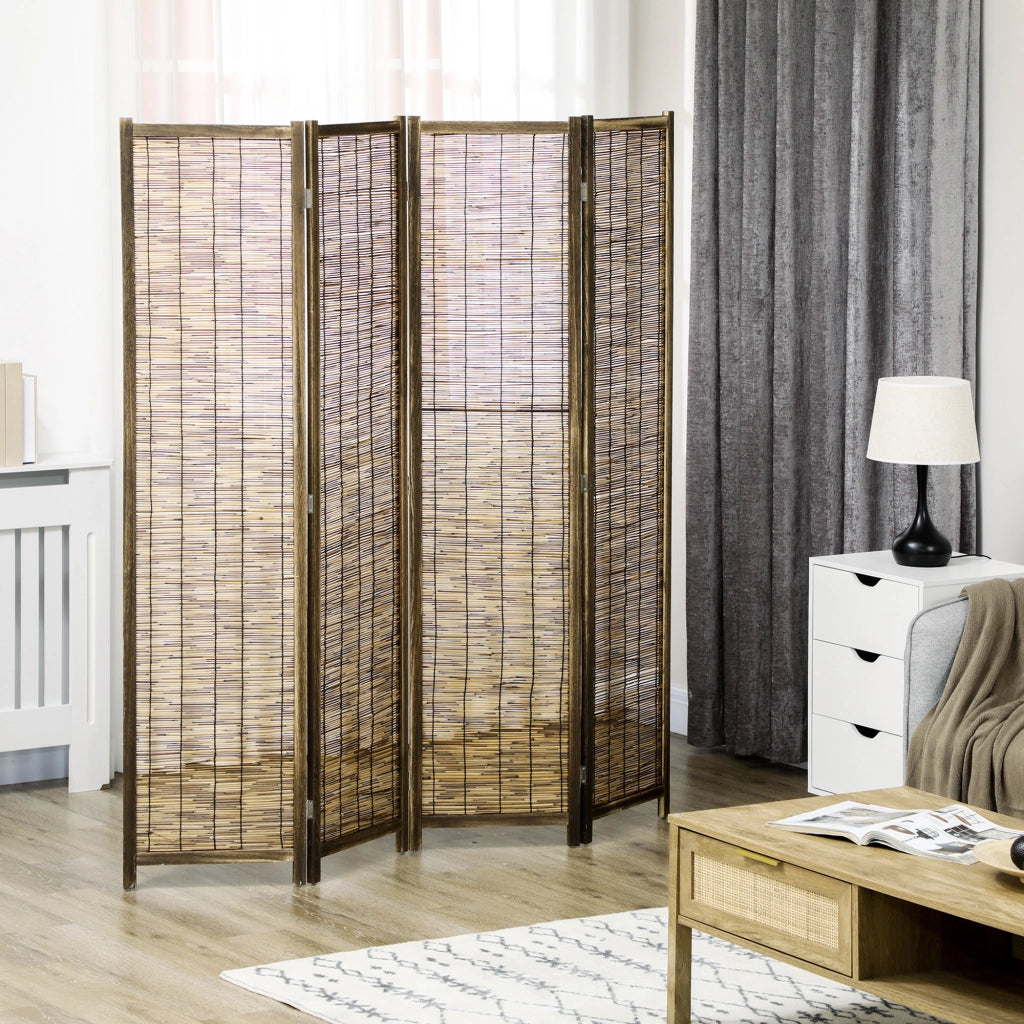 Biombo Pieghevole 4 Pannelli ¨C zephmum ¨C Legno e Bamb¨´ Naturale 160x1.8x170 cm