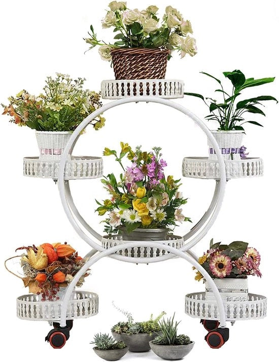 Stand per piante metallica con pareti, 4 livelli, 6 livelli, stand per piante per interni ed esterni, stand per piante per decorazione interna, giardino, balcone, camera, ufficio, con 6 bacini di drenaggio