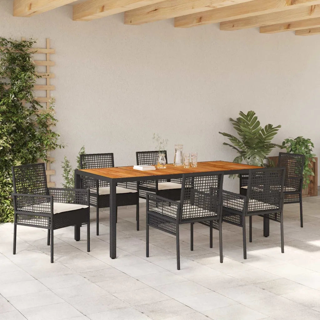 Set da Pranzo per Giardino 7 pcs Nero polyrattan 3334905