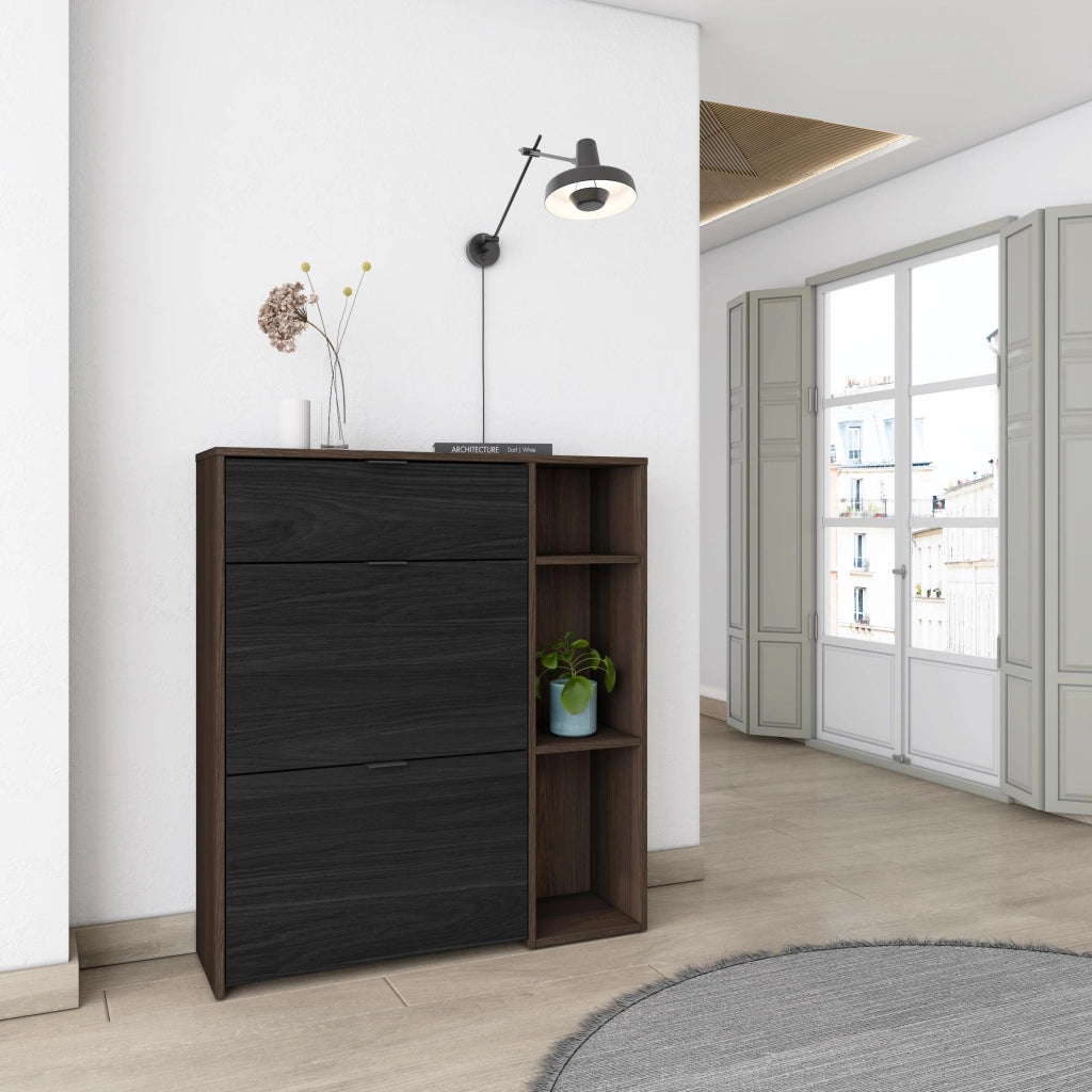 Scarpiera Ingresso, 90x27x102cm, 10 paia di scarpe, Armadio, Rovere scuro e Nero