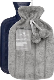 Faux pelliccia con pomponi in acqua calda - 2 litri 1130 - Lussuoso e caldo (Colore : Grigio scuro)