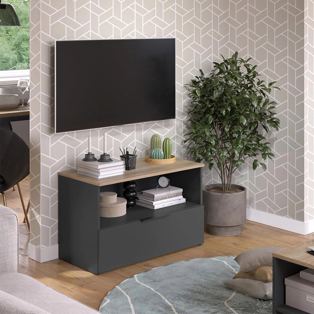 Credenza Wido, Antracite/Sonoma, 80 x 50 cm con 1 scomparto chiuso