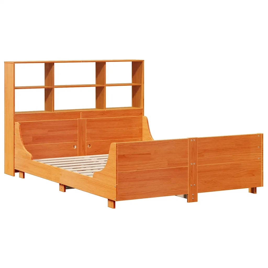 Letto Libreria senza Materasso-Struttura Letto con contenitore Marrone Cera 140x190 cm Legno 589710