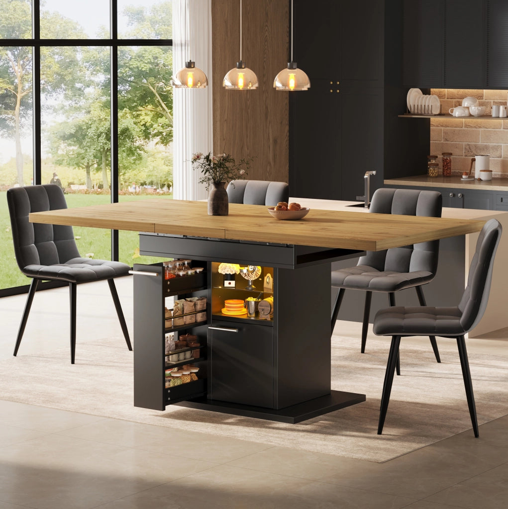 Tavolo da pranzo allungabile nero con LED e vani