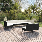 Set Divani da Giardino 9 pz con Cuscini in Polyrattan Nero 3094604