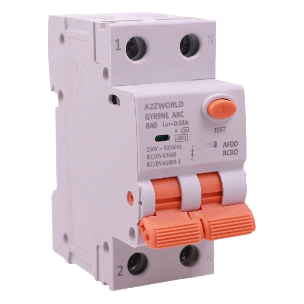 A2ZWORLD AFDD RCBO Interruttore Antincendio, Magnetotermico Differenziale con Rilevamento di Arco Elettrico, Tipo A Curva B, 1P+N 2M 6000A 30mA, AC 220V Doppia Leva GYR9NE-ARC (B40A)
