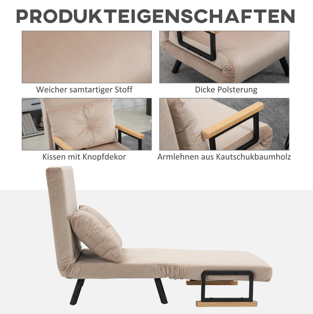 Poltrona letto beige in tessuto effetto velluto reclinabile