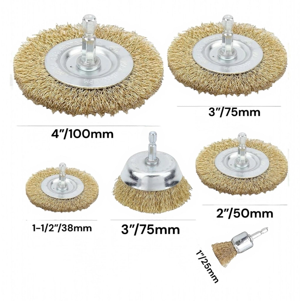 6 Spazzole Metalliche per Trapano Spazzola Di Ferro a Tazza per Ruggine Art.591005