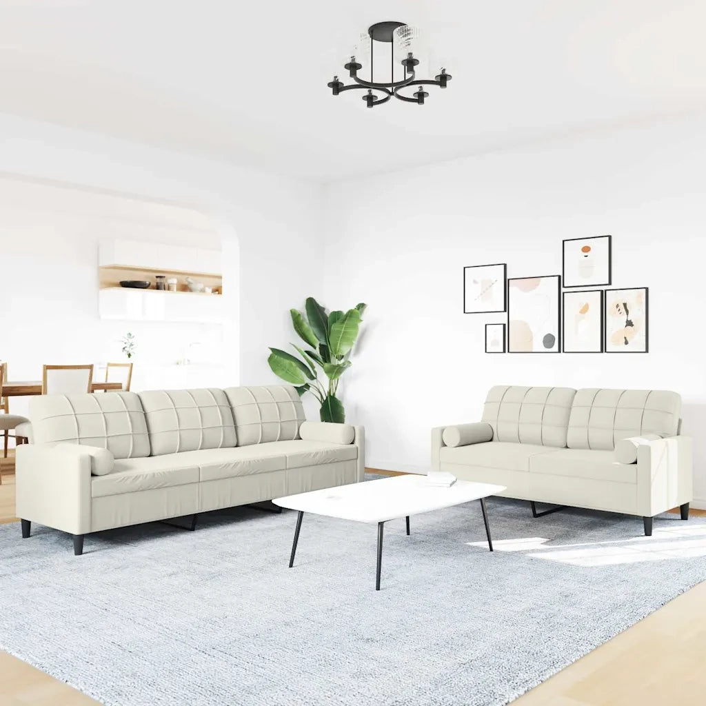 vidaXL Set di Divani 2 pz con Cuscini e Rinforzi Crema in Velluto