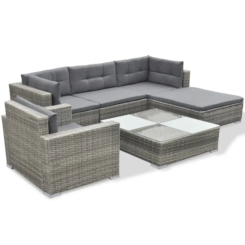 Set Divani da Giardino 6 pz con Cuscini in Polyrattan Grigio 41879