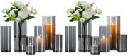 Set di vasi in vetro cilindrico grigio: 12 pezzi di vasi in vetro per la decorazione della sala da pranzo vaso in vetro cilindrico-lanterna - vaso a forma di fiore moderno per la decorazione della tavola vasi in vetro per tulipani pampas (10/15/20 cm)