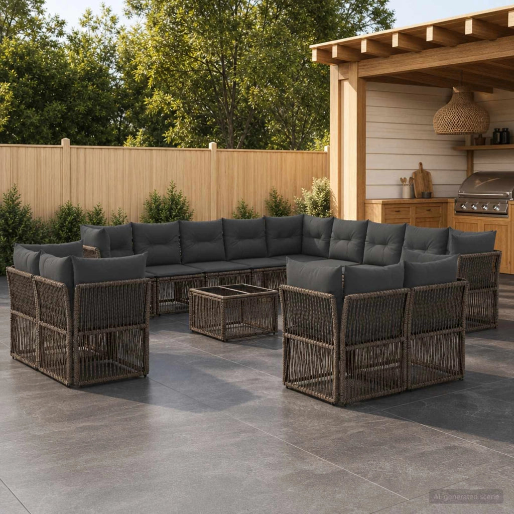 Set Divano da Giardino 14 pz Grigio polyrattan 3434438