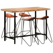 Set da Bar 5 pz in Legno Massello di Sheesham e Vera Pelle cod mxl 47690
