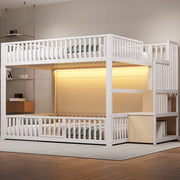 Letto a castello 140 × 200 cm con scala contenitore, LED regolabile, senza materasso, bianco