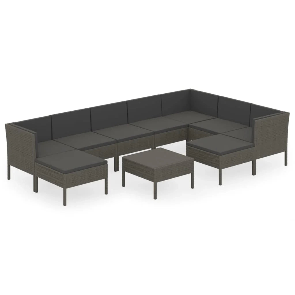 Set di mobili da giardino mobili da esterno 10 pezzi con cuscini resina intrecciata grigia 02_0015140