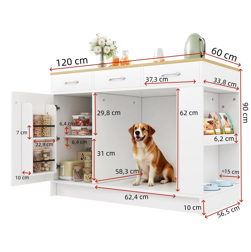 Isola da cucina con 3 cassetti e area per animali, 120 cm