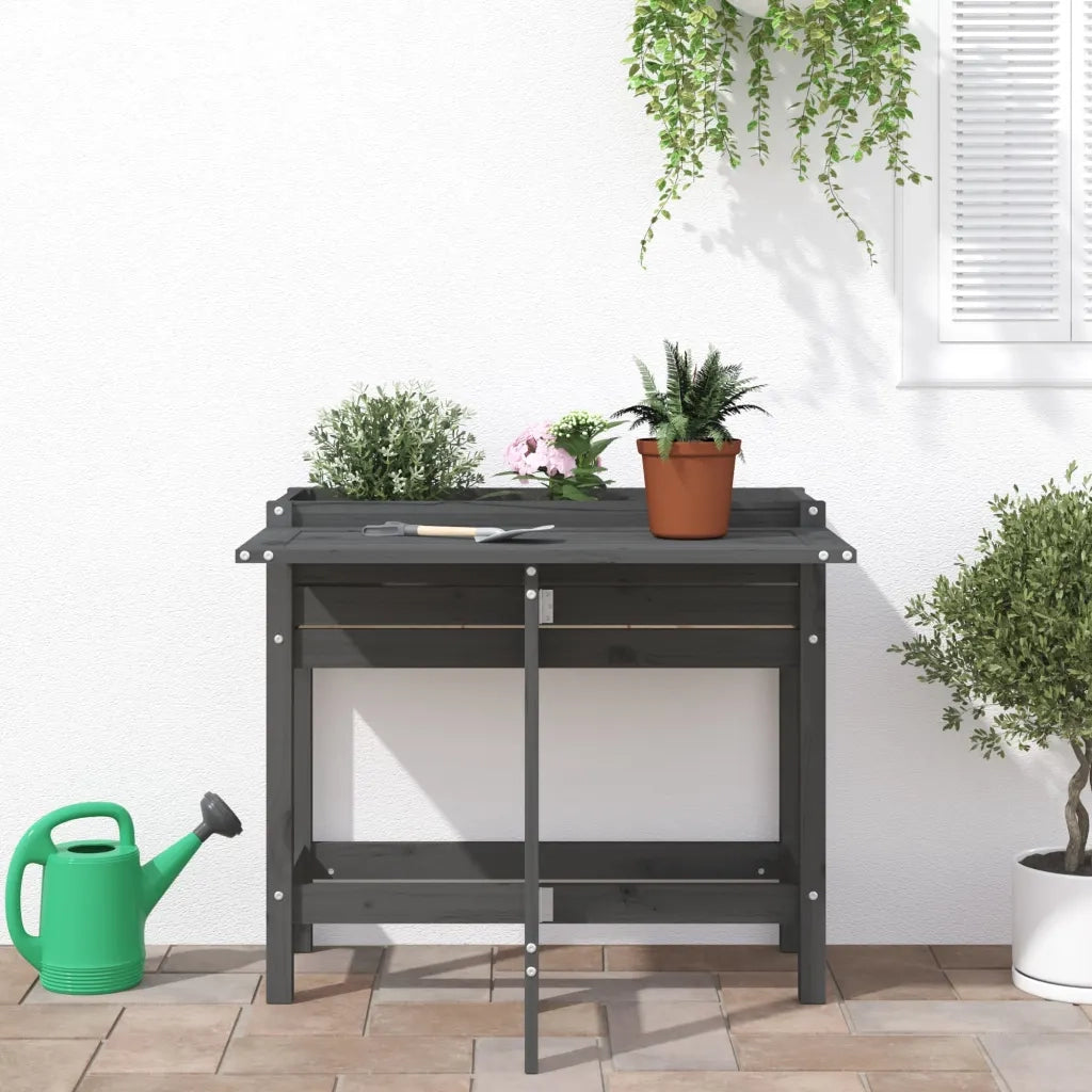 Fioriera Giardino-Vaso da Esterno-Contenitore per Piante Piano Pieghevole Grigia Legno Massello Pino