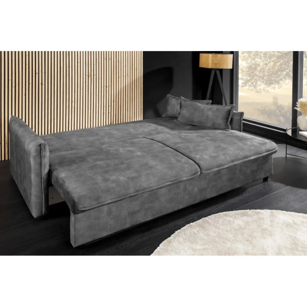 Divano CALDERO grigio scuro convertibile con contenitore – Divano letto in velluto morbido con spazio di stoccaggio integrato
