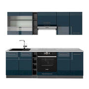 Cucina componibile Fame-Line Blu scuro lucido/Antracite 235 cm, PL Marmo Vicco