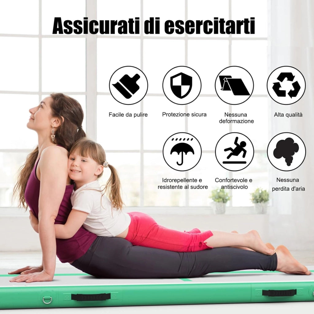 Tappetino da Ginnastica Gonfiabile Air Track, con Pompa ad Aria Elettrica, Materassino da Fitness 450 x 100 x 15 cm